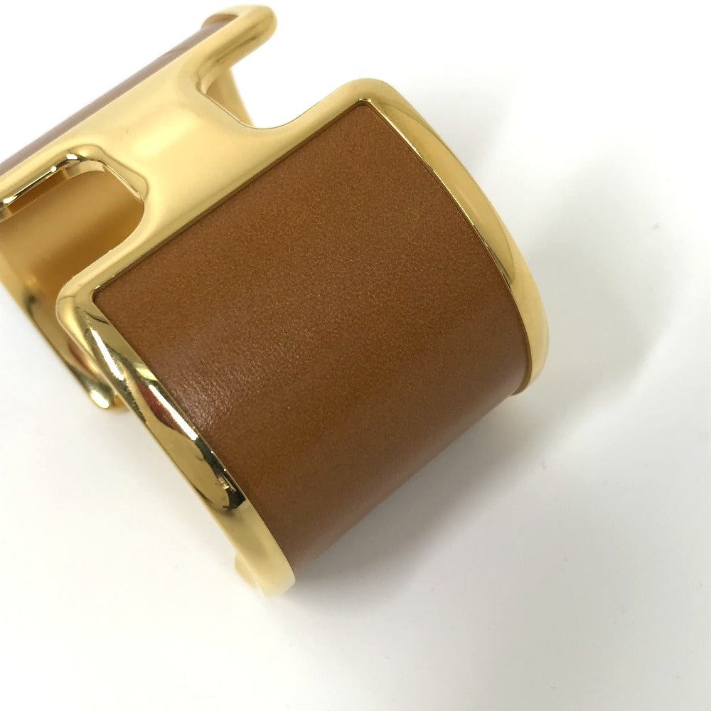HERMES Bangle leather Brown x Gold bracelet Olympe Women Used