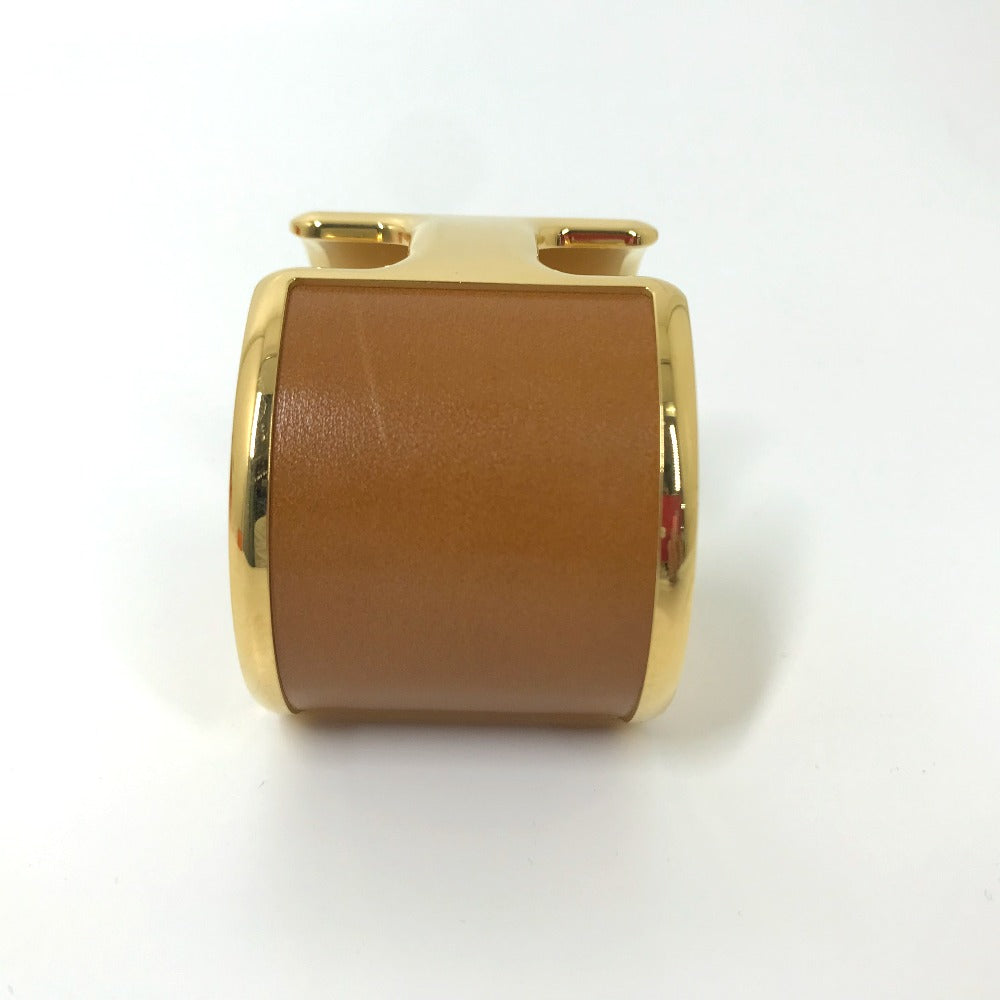 HERMES Bangle leather Brown x Gold bracelet Olympe Women Used