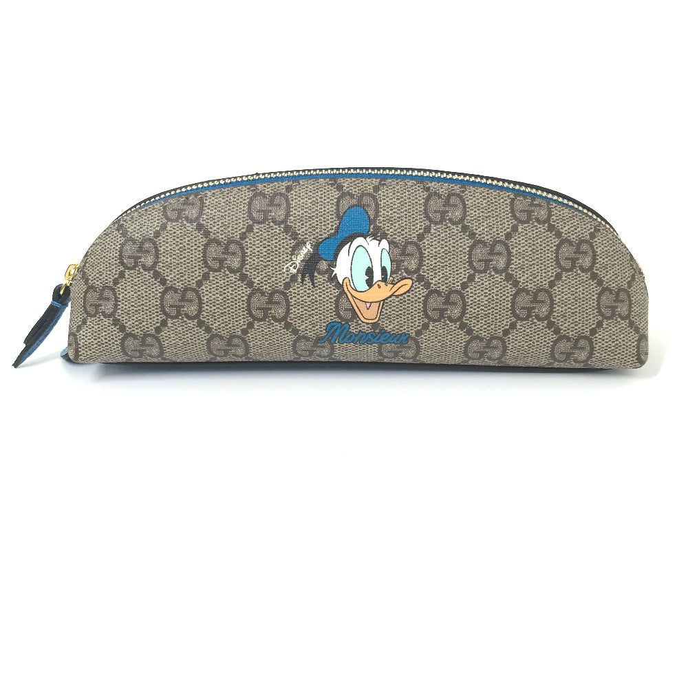 GUCCI pencil case 662129 GG canvas / leather Beige x blue Disney collaboration Donald duck