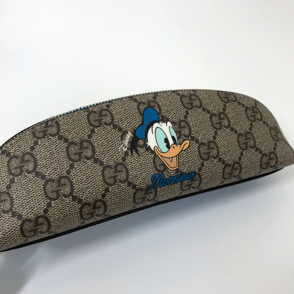 GUCCI pencil case 662129 GG canvas / leather Beige x blue Disney collaboration Donald duck