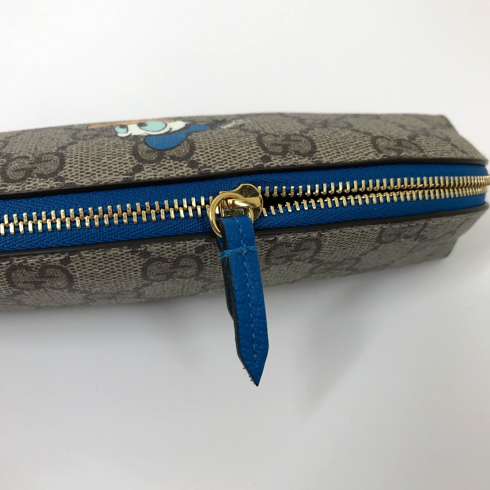 GUCCI pencil case 662129 GG canvas / leather Beige x blue Disney collaboration Donald duck