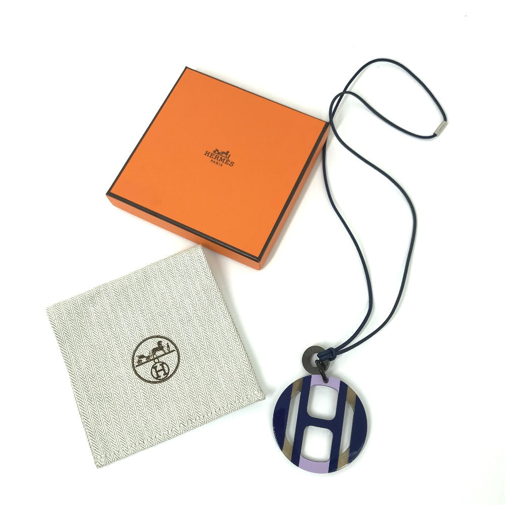 HERMES Necklace Buffalo horn Purple x blue Buffalo horn Equipe Women Used