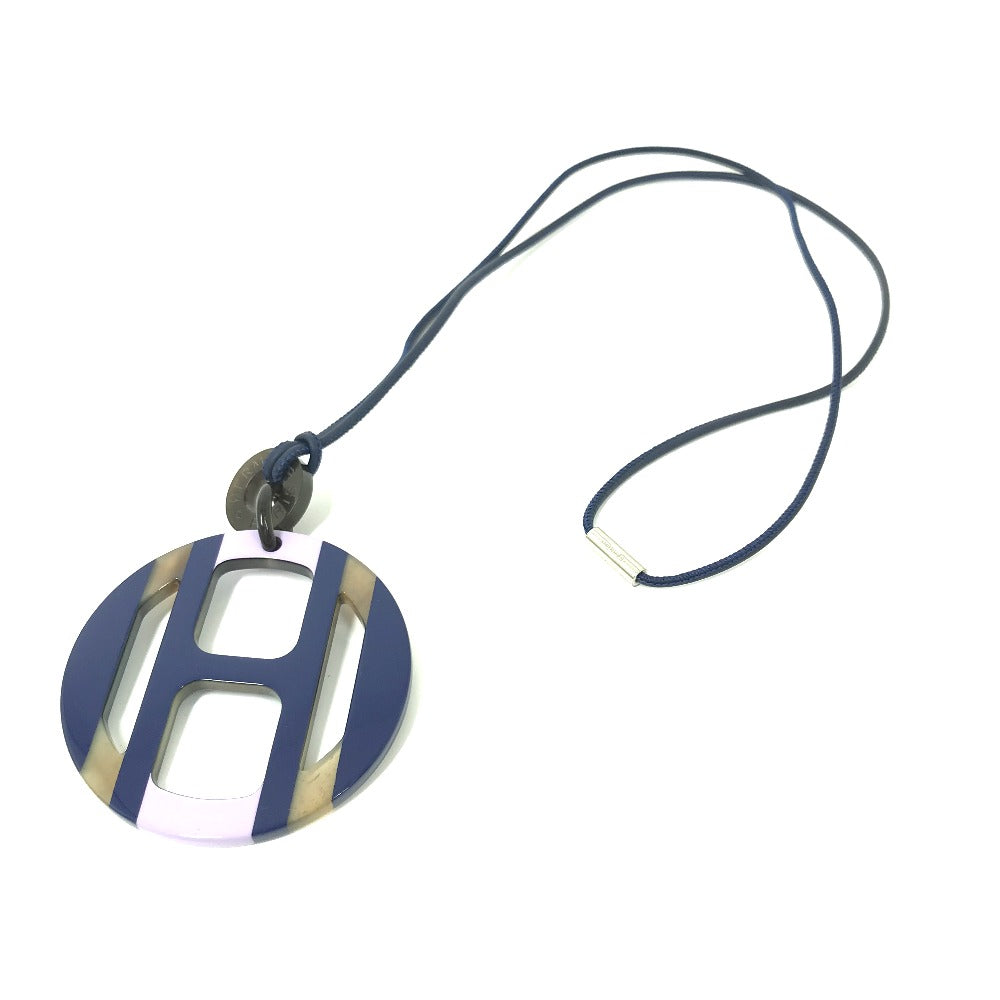 HERMES Necklace Buffalo horn Purple x blue Buffalo horn Equipe Women Used