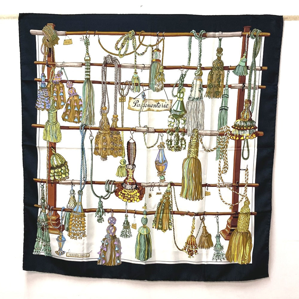 HERMES scarf silk Navy Pasementerie string decoration Carre90 Women Used