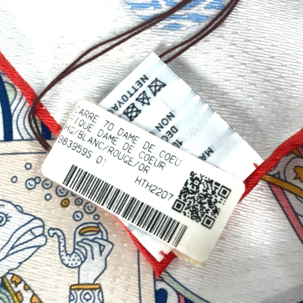 HERMES scarf silk white Carre70 PIQUE DAME DE COEUR Piqu Queen of Hearts Women Used
