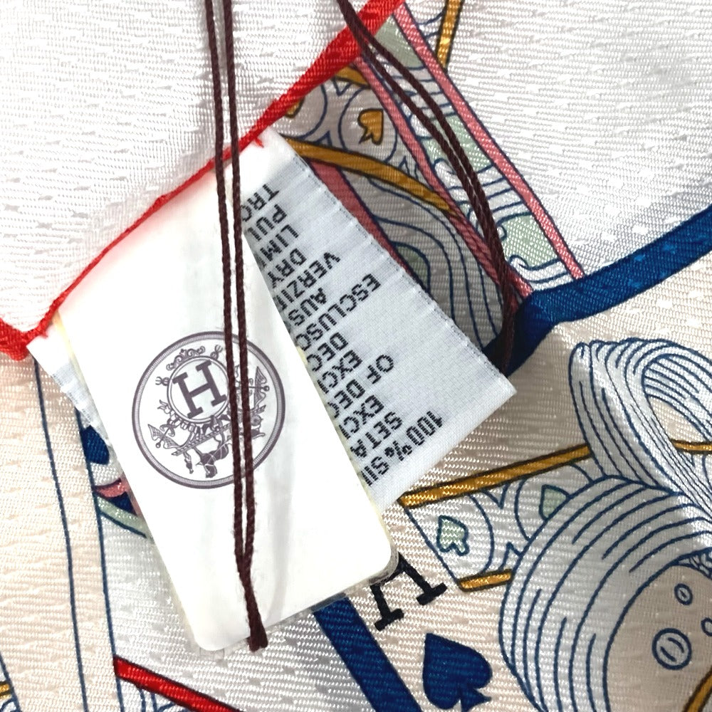 HERMES scarf silk white Carre70 PIQUE DAME DE COEUR Piqu Queen of Hearts Women Used