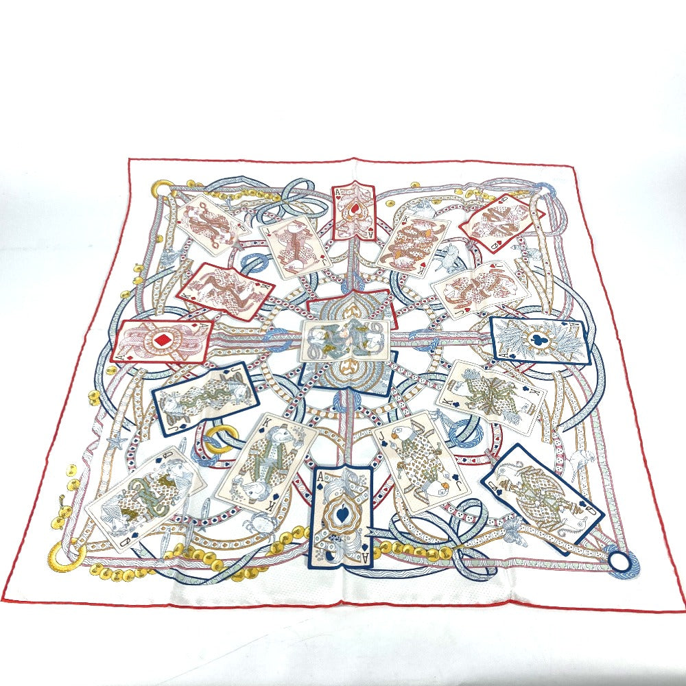 HERMES scarf silk white Carre70 PIQUE DAME DE COEUR Piqu Queen of Hearts Women Used