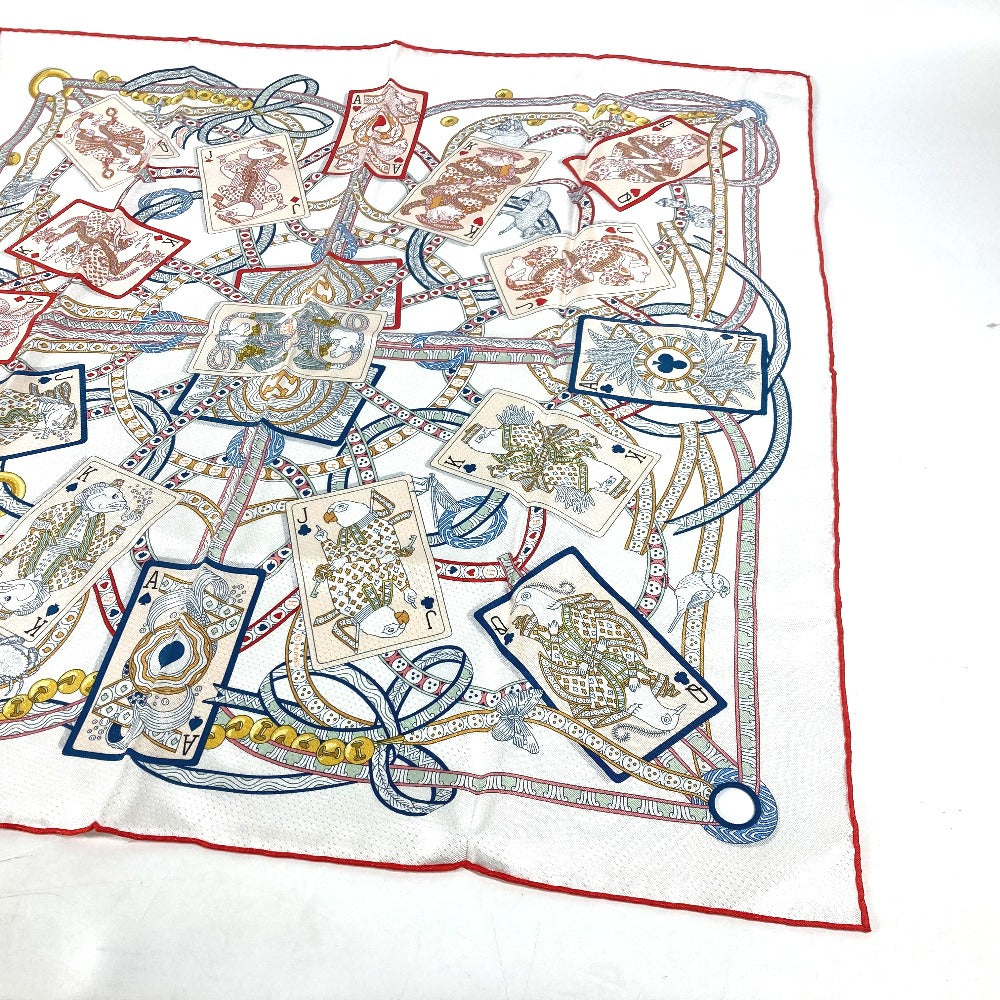 HERMES scarf silk white Carre70 PIQUE DAME DE COEUR Piqu Queen of Hearts Women Used