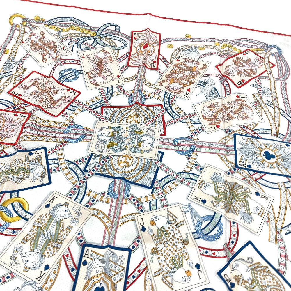 HERMES scarf silk white Carre70 PIQUE DAME DE COEUR Piqu Queen of Hearts Women Used