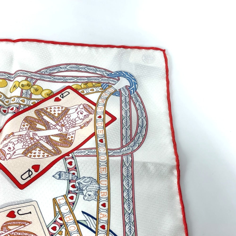 HERMES scarf silk white Carre70 PIQUE DAME DE COEUR Piqu Queen of Hearts Women Used