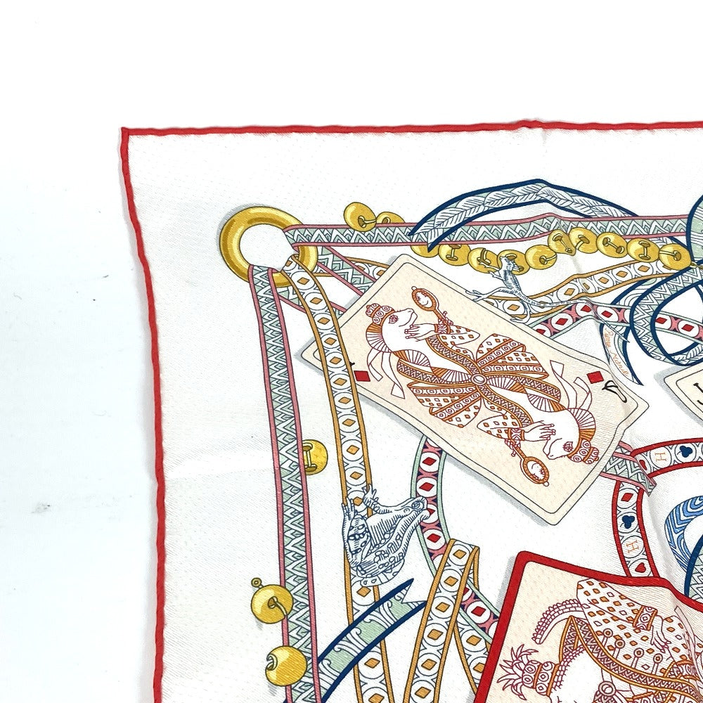 HERMES scarf silk white Carre70 PIQUE DAME DE COEUR Piqu Queen of Hearts Women Used