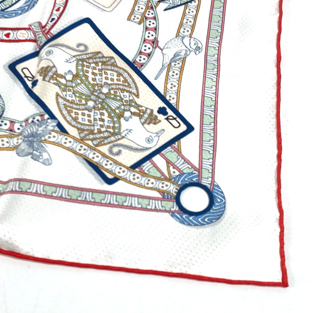 HERMES scarf silk white Carre70 PIQUE DAME DE COEUR Piqu Queen of Hearts Women Used