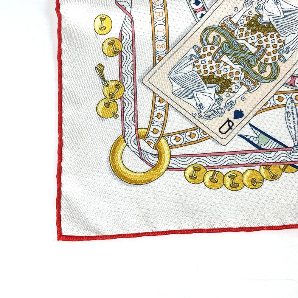 HERMES scarf silk white Carre70 PIQUE DAME DE COEUR Piqu Queen of Hearts Women Used
