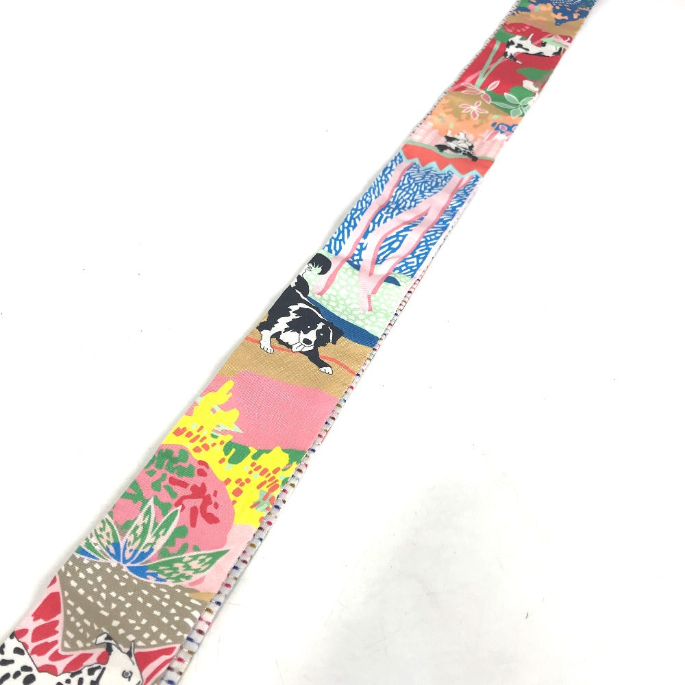 HERMES scarf silk multicolor Embroidery dog puppy dog Twilly Twins Women Used