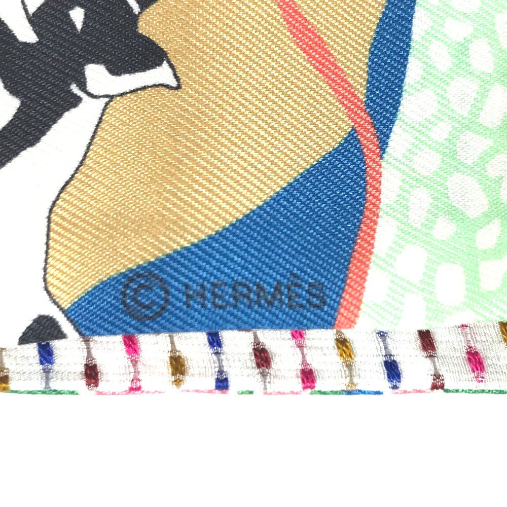 HERMES scarf silk multicolor Embroidery dog puppy dog Twilly Twins Women Used