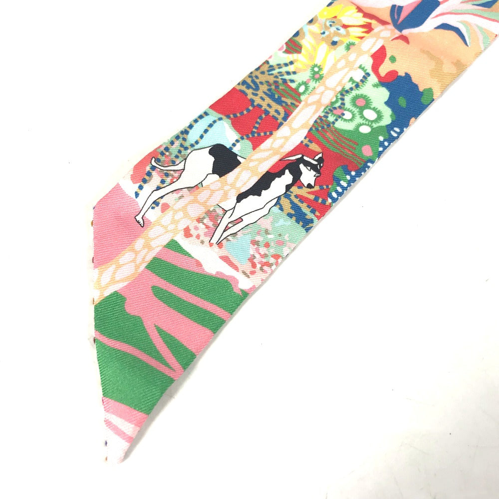 HERMES scarf silk multicolor Embroidery dog puppy dog Twilly Twins Women Used