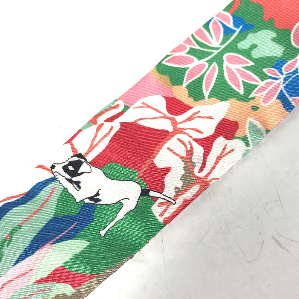 HERMES scarf silk multicolor Embroidery dog puppy dog Twilly Twins Women Used