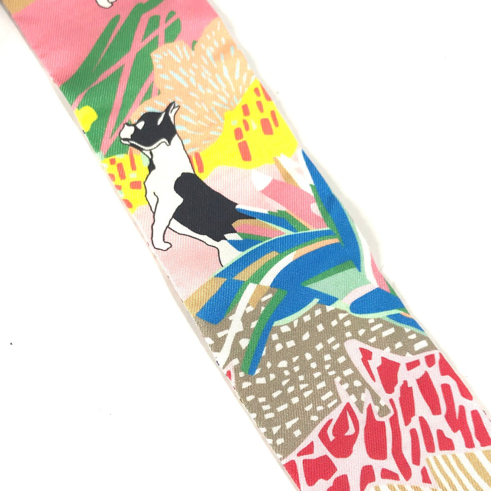 HERMES scarf silk multicolor Embroidery dog puppy dog Twilly Twins Women Used