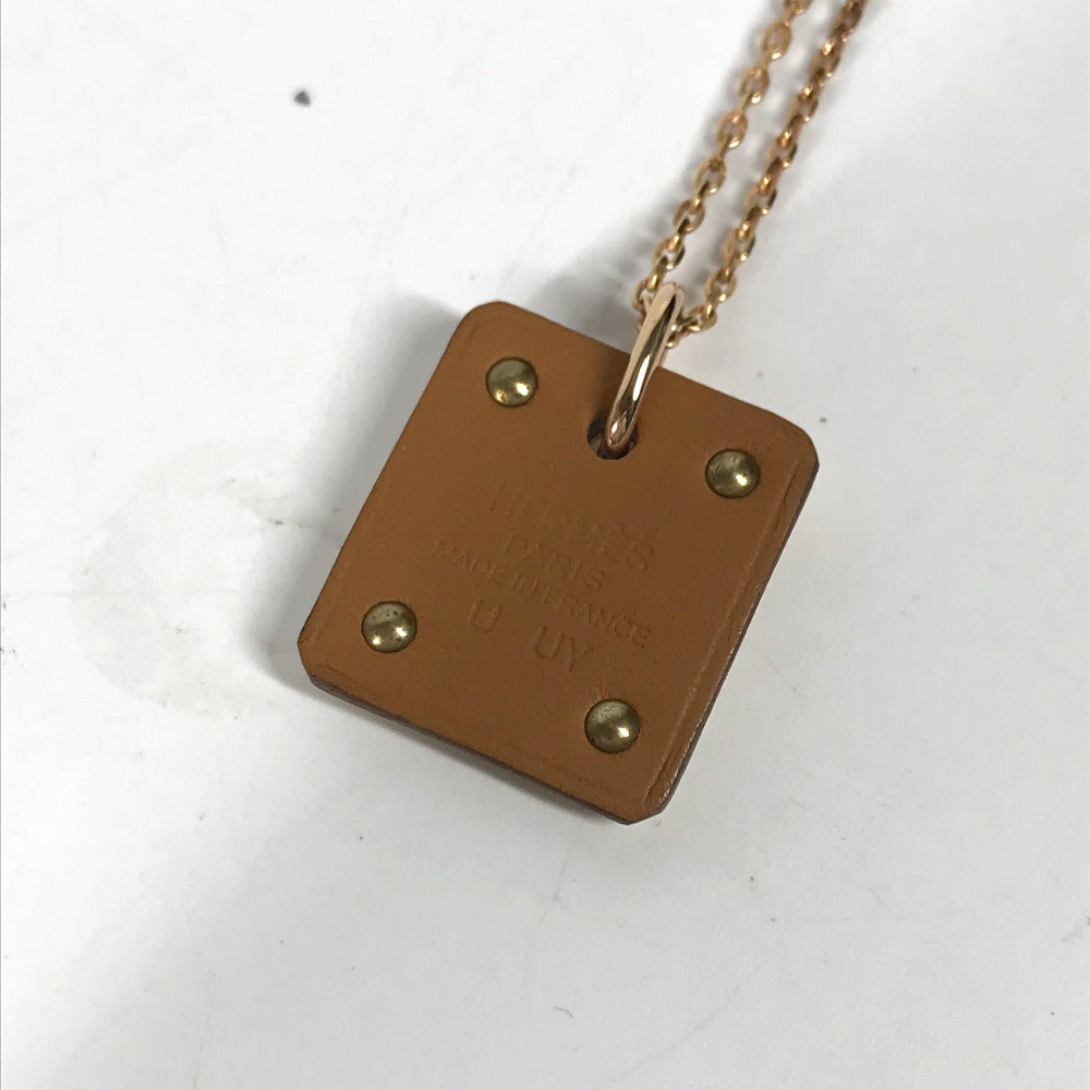 HERMES Necklace Metal, Leather White x Pink Gold Accessories Asdu Cool PM Women Used
