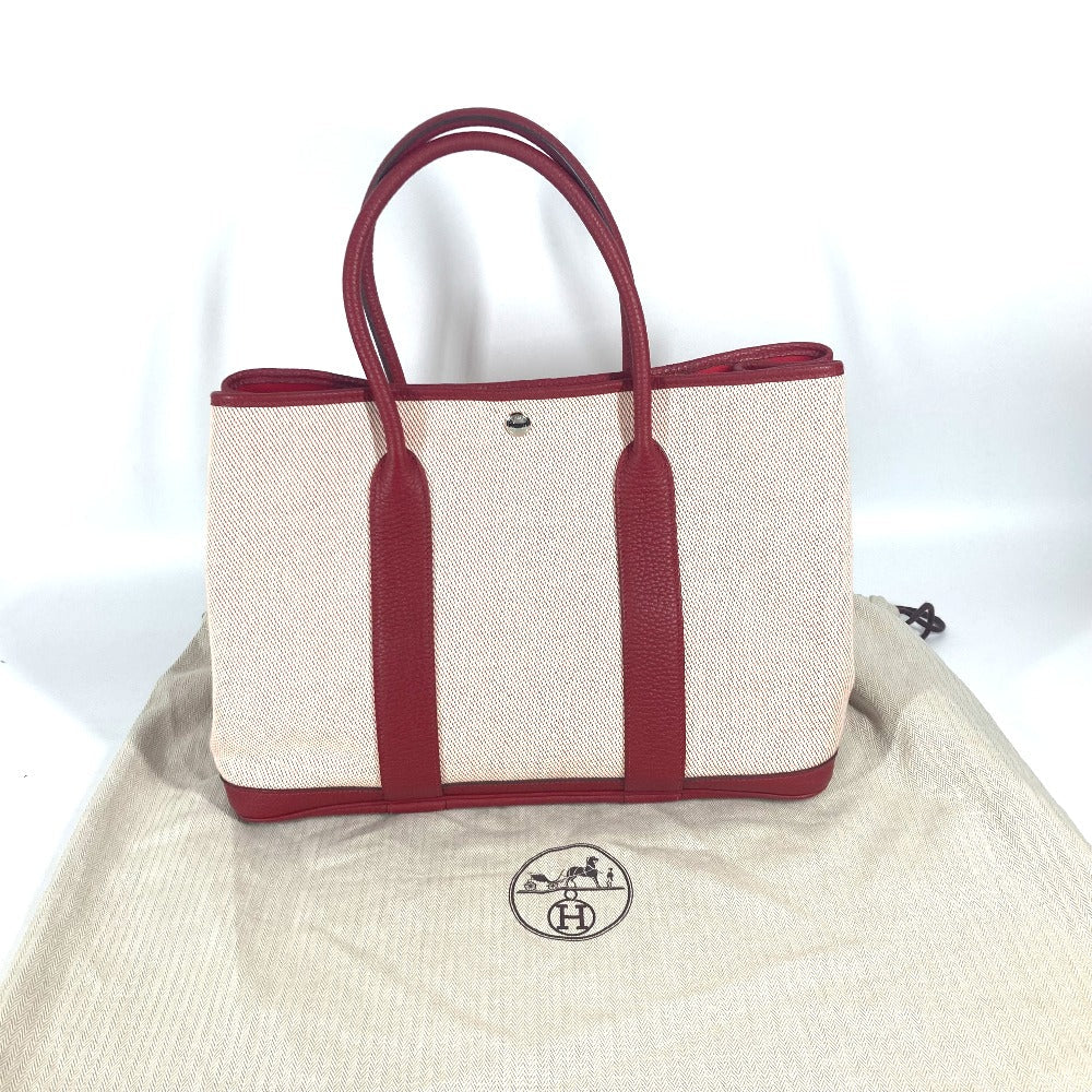 HERMES Tote Bag Toile H, Negonda Red type Shoulder Bag Shoulder Bag Garden party PM Women Used