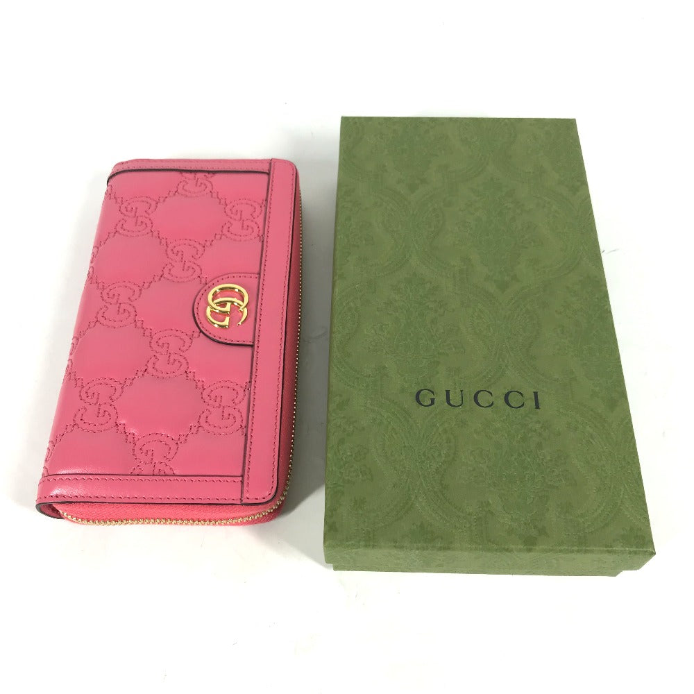GUCCI Long Wallet Purse 723784 leather pink GG Marmont GG Matelasse Zip Around Wallet Women Used