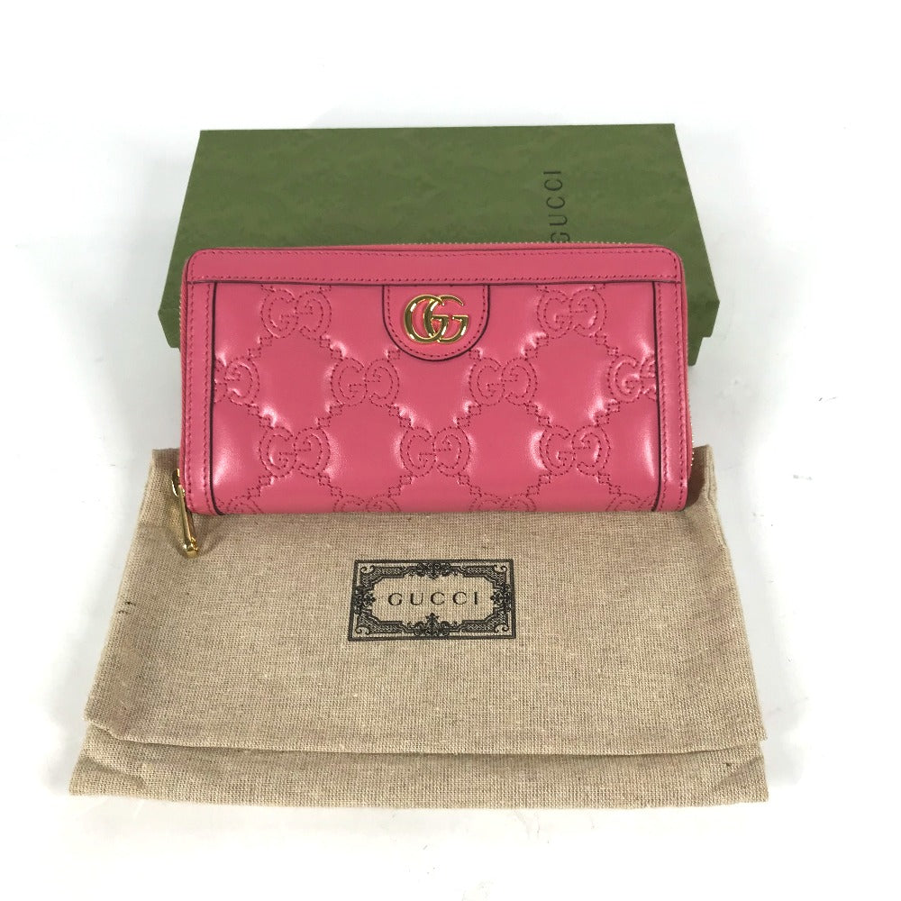 GUCCI Long Wallet Purse 723784 leather pink GG Marmont GG Matelasse Zip Around Wallet Women Used
