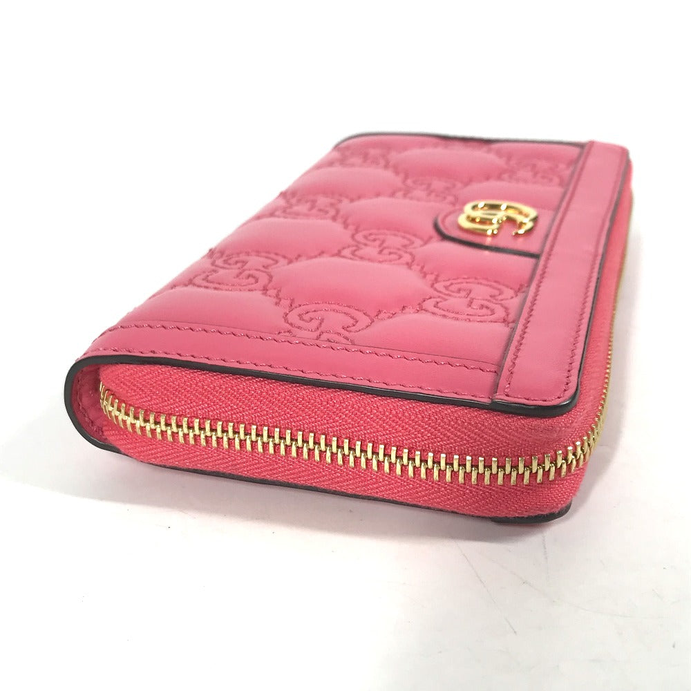 GUCCI Long Wallet Purse 723784 leather pink GG Marmont GG Matelasse Zip Around Wallet Women Used