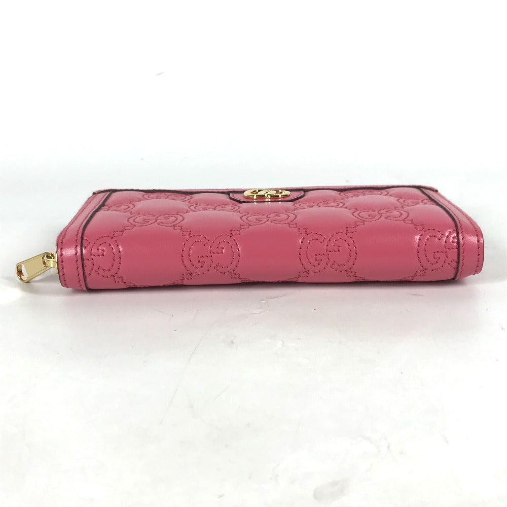 GUCCI Long Wallet Purse 723784 leather pink GG Marmont GG Matelasse Zip Around Wallet Women Used