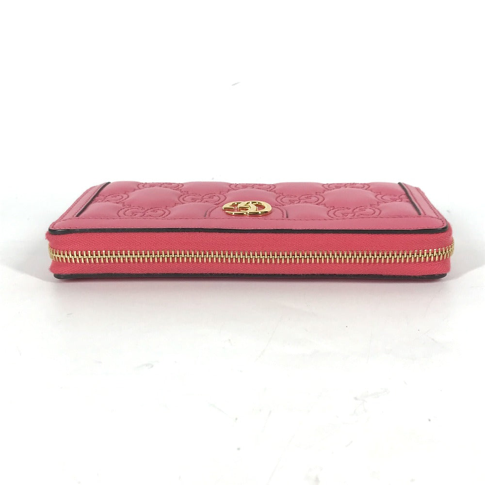 GUCCI Long Wallet Purse 723784 leather pink GG Marmont GG Matelasse Zip Around Wallet Women Used