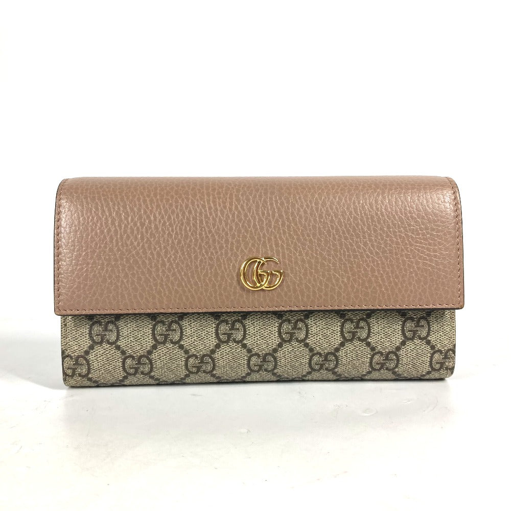 GUCCI Long Wallet Purse 456116 GG Supreme Canvas pink beige GG Supreme Double G Leather Continental Wallet Women Used