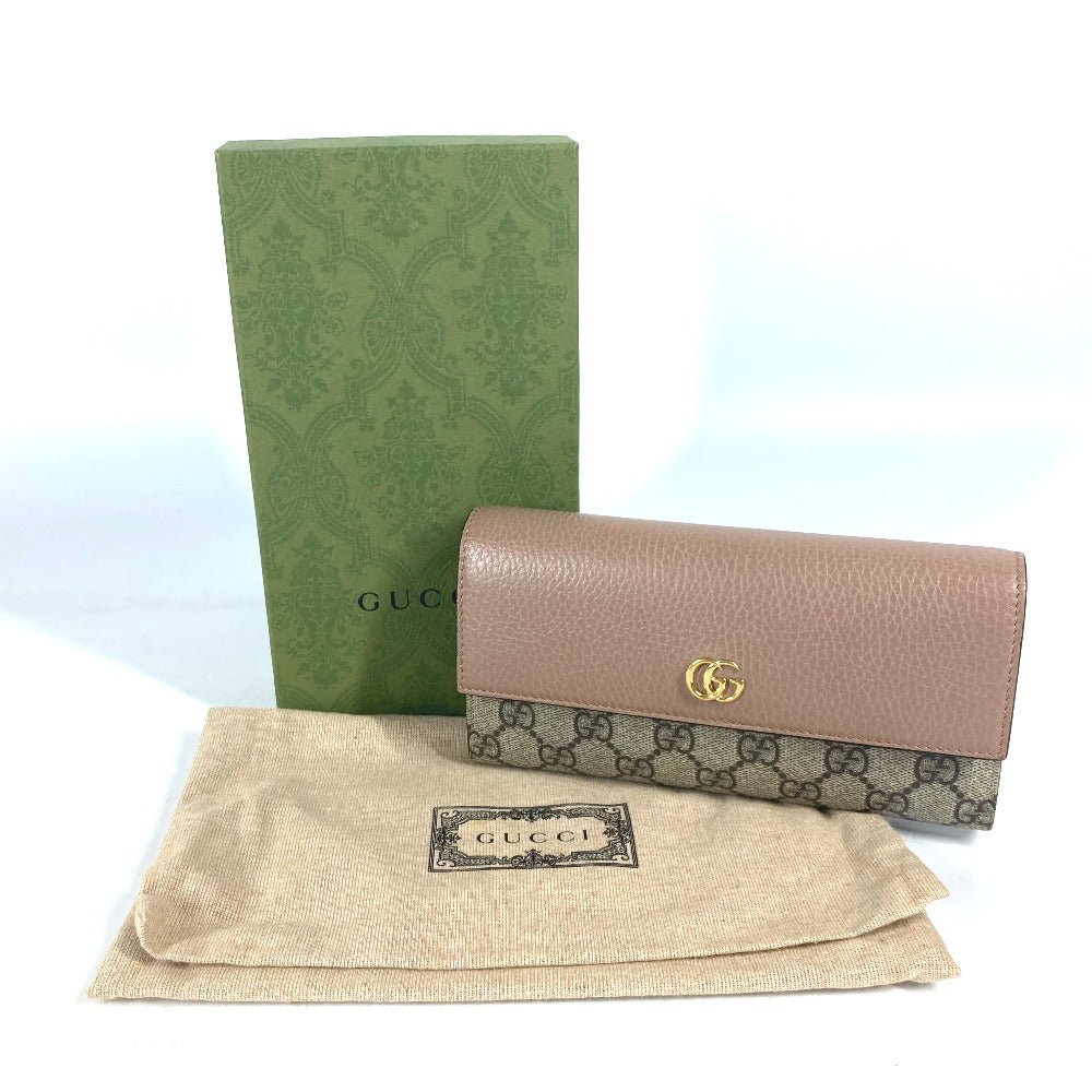 GUCCI Long Wallet Purse 456116 GG Supreme Canvas pink beige GG Supreme Double G Leather Continental Wallet Women Used
