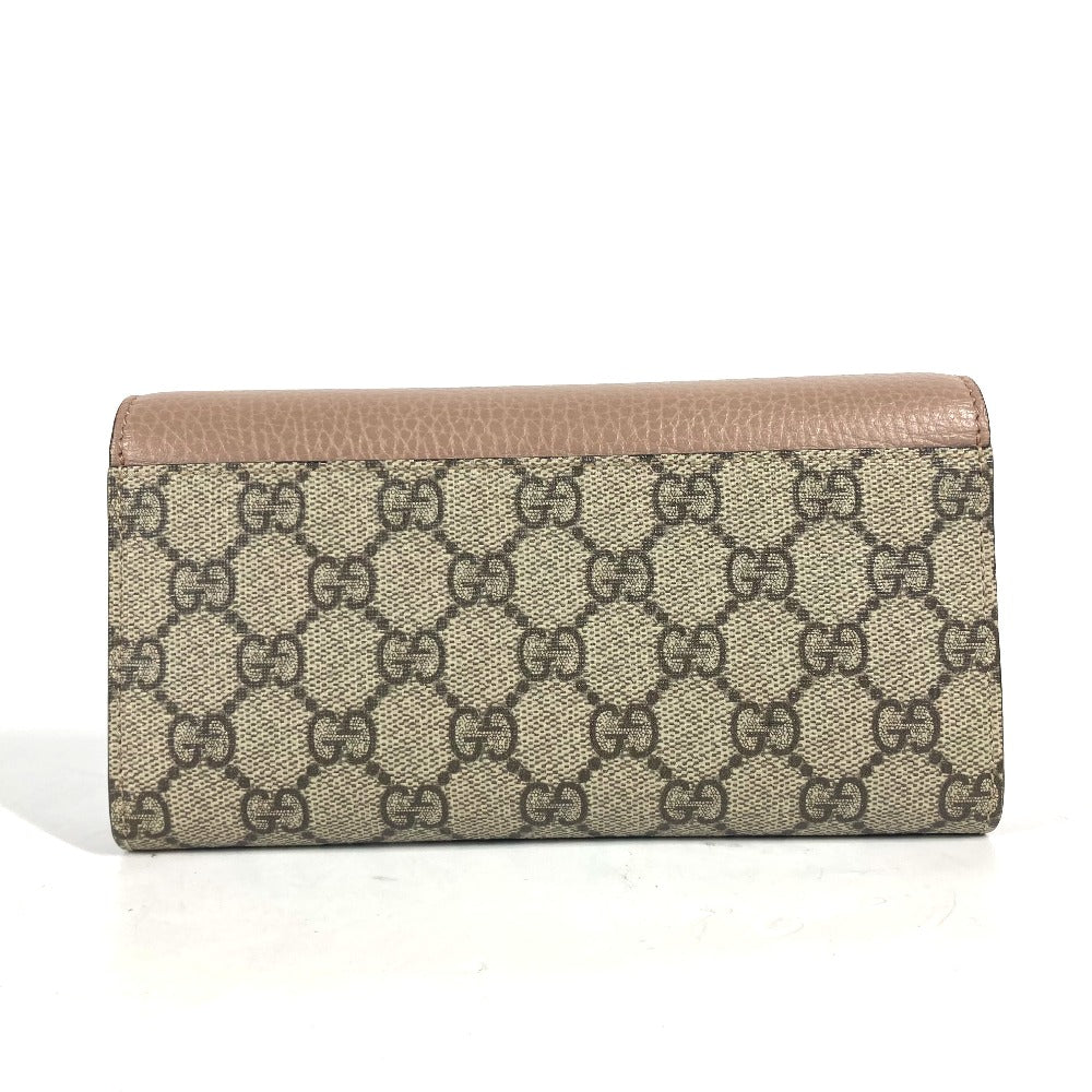 GUCCI Long Wallet Purse 456116 GG Supreme Canvas pink beige GG Supreme Double G Leather Continental Wallet Women Used