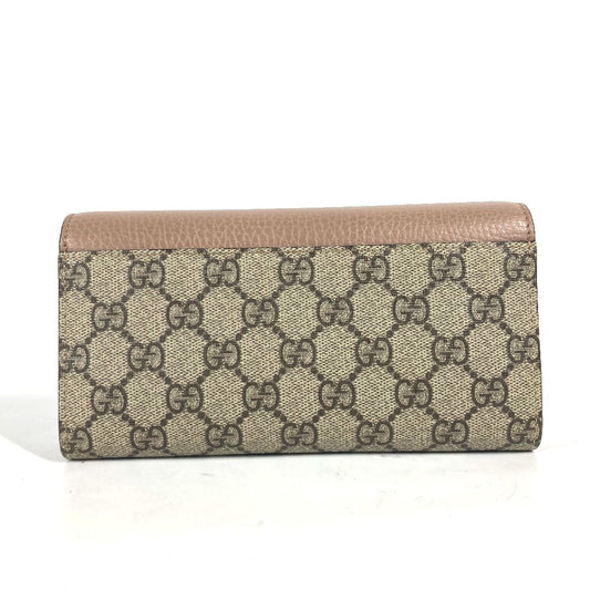 GUCCI Long Wallet Purse 456116 GG Supreme Canvas pink beige GG Supreme Double G Leather Continental Wallet Women Used