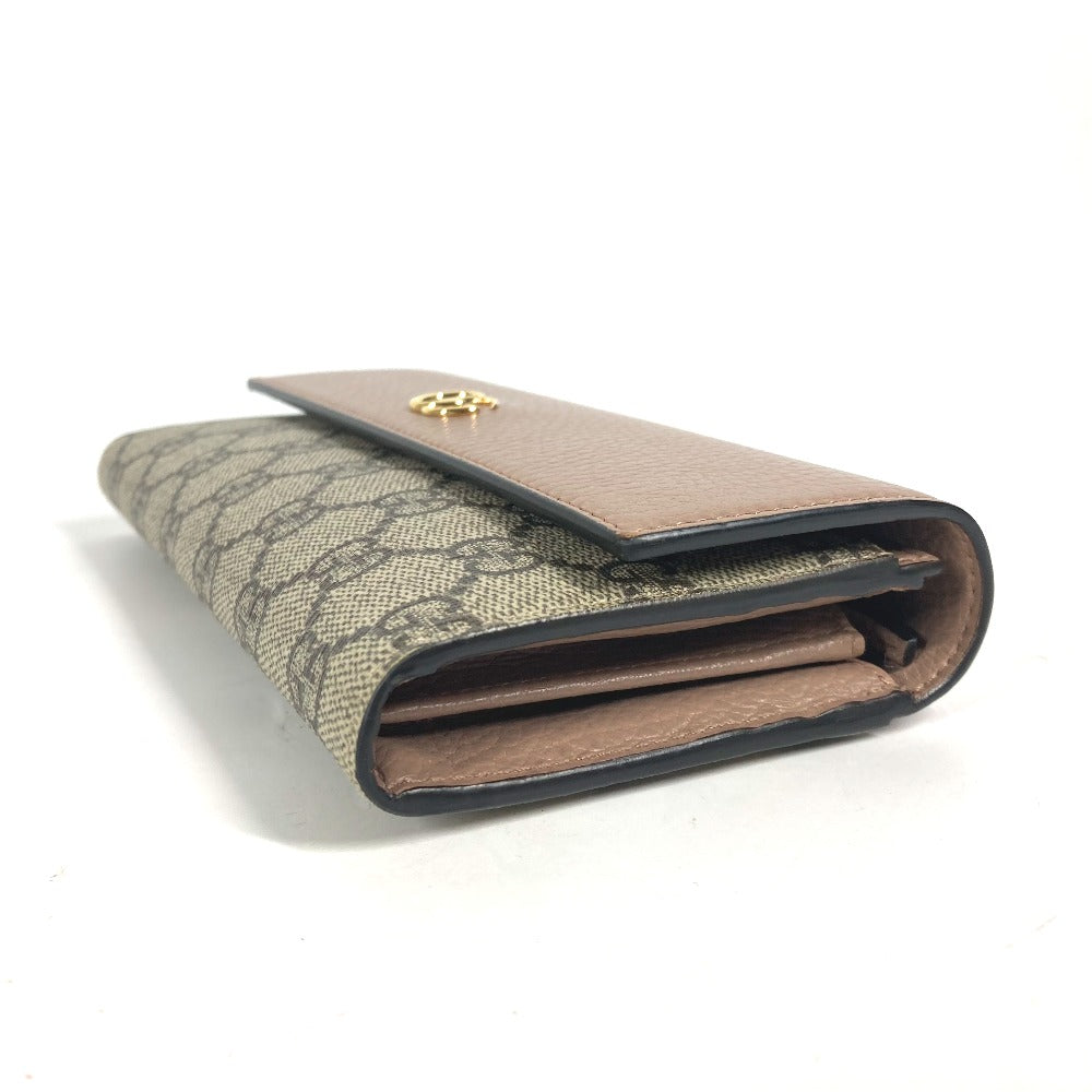 GUCCI Long Wallet Purse 456116 GG Supreme Canvas pink beige GG Supreme Double G Leather Continental Wallet Women Used