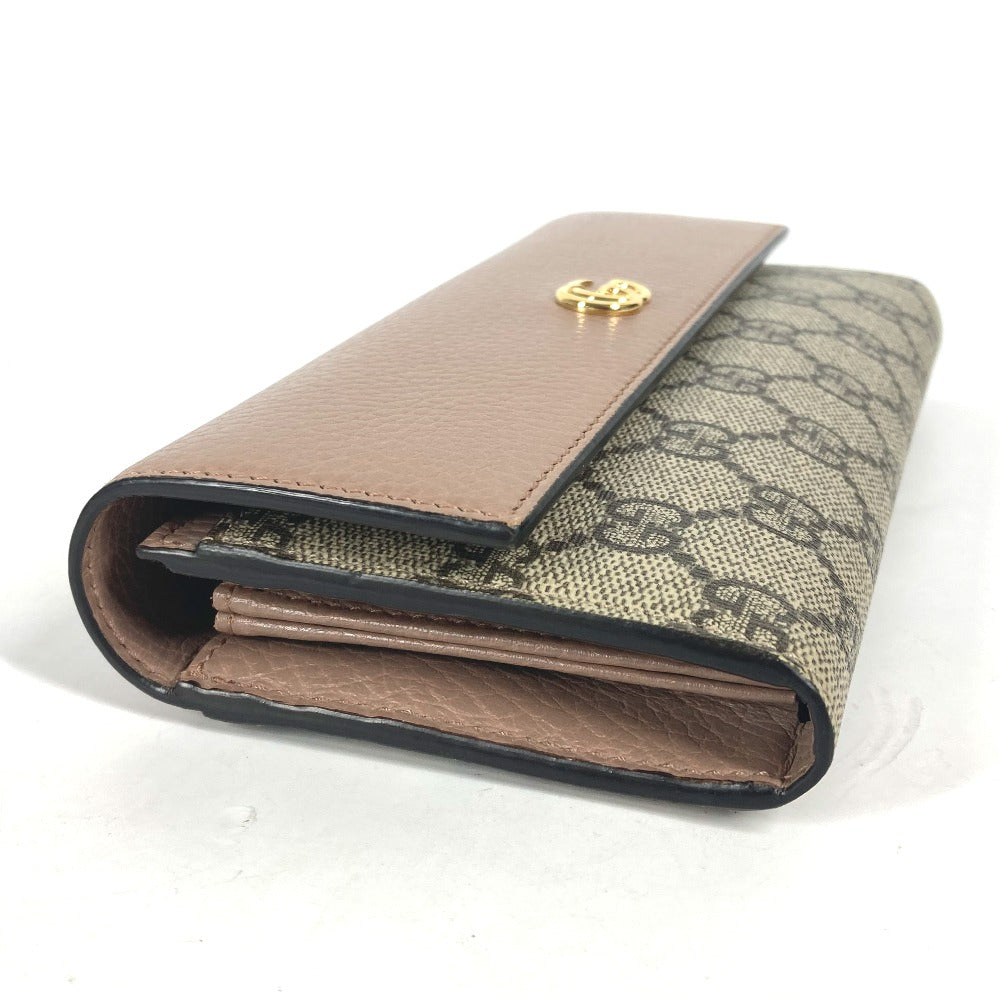 GUCCI Long Wallet Purse 456116 GG Supreme Canvas pink beige GG Supreme Double G Leather Continental Wallet Women Used