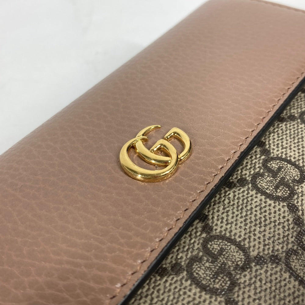 GUCCI Long Wallet Purse 456116 GG Supreme Canvas pink beige GG Supreme Double G Leather Continental Wallet Women Used