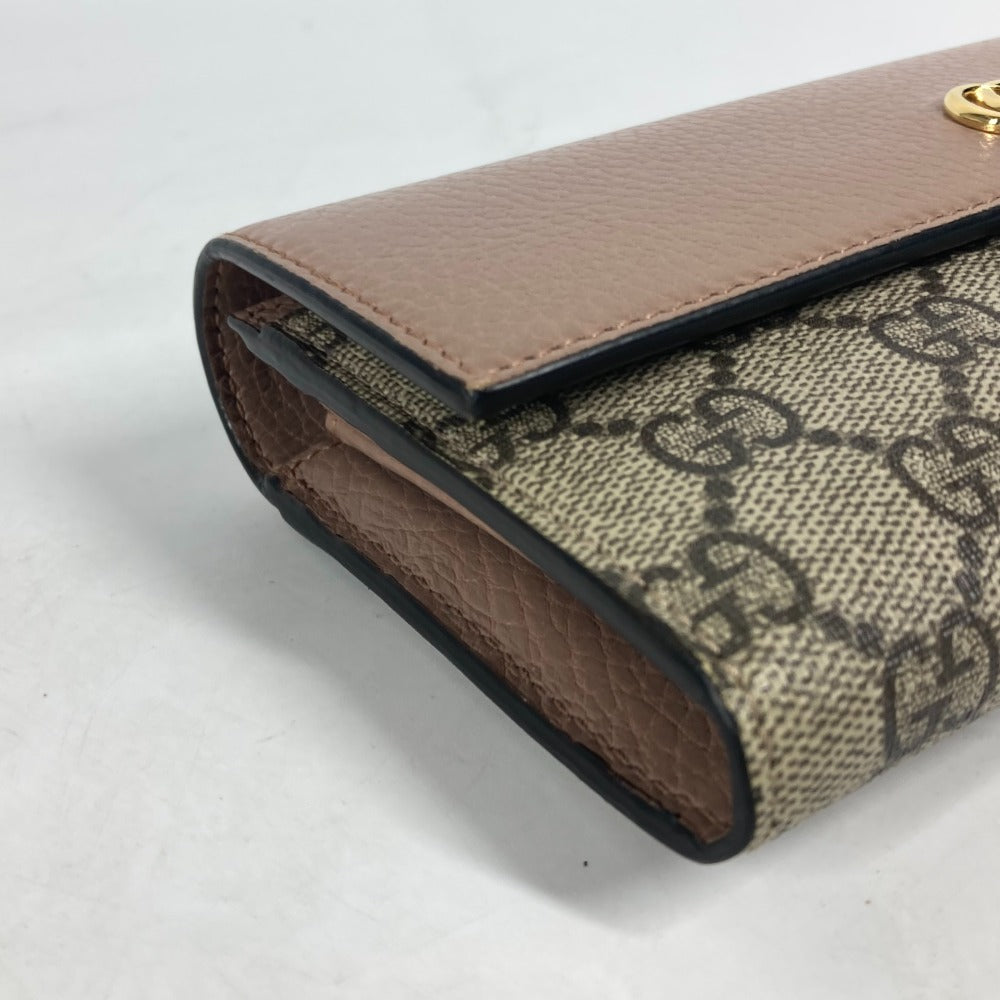 GUCCI Long Wallet Purse 456116 GG Supreme Canvas pink beige GG Supreme Double G Leather Continental Wallet Women Used