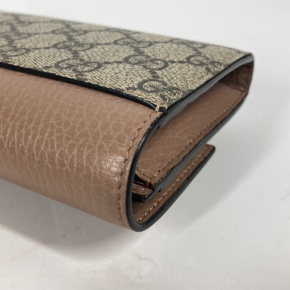 GUCCI Long Wallet Purse 456116 GG Supreme Canvas pink beige GG Supreme Double G Leather Continental Wallet Women Used