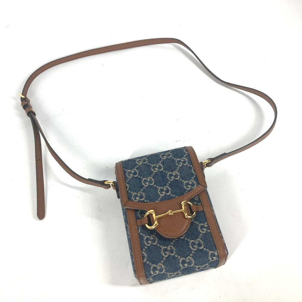 GUCCI Shoulder Bag 625615 Denim, Leather Blue x brown GG denim Horsebit 1955 mini bag Women Used