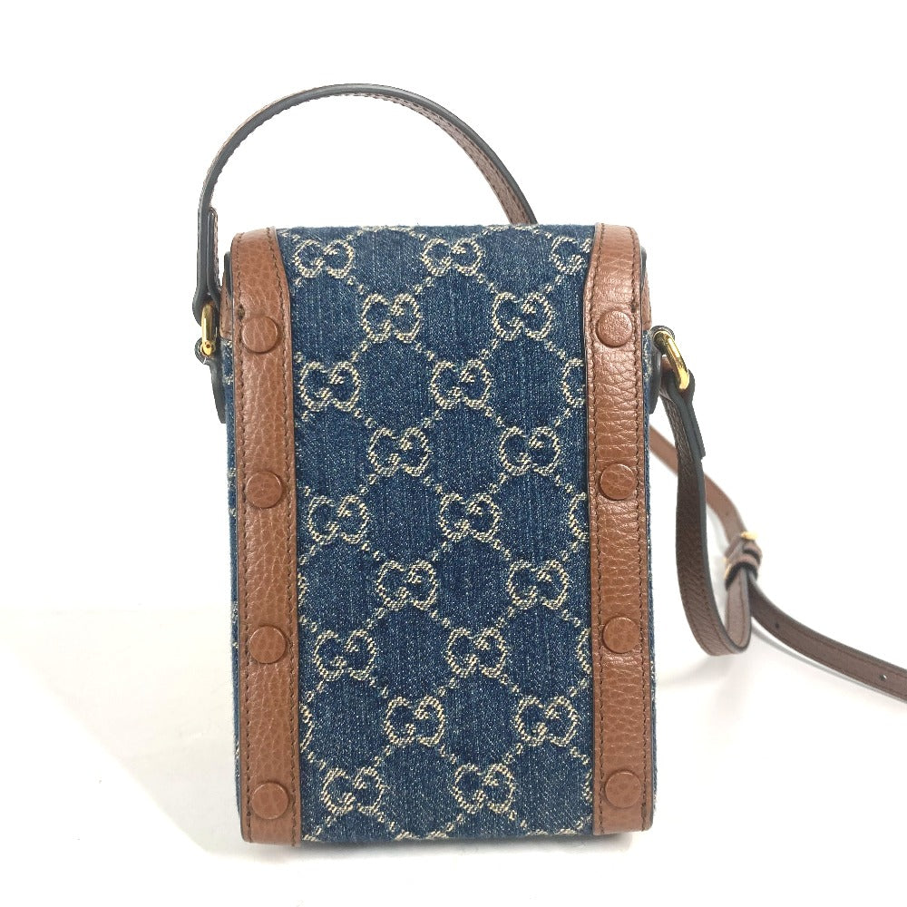 GUCCI Shoulder Bag 625615 Denim, Leather Blue x brown GG denim Horsebit 1955 mini bag Women Used