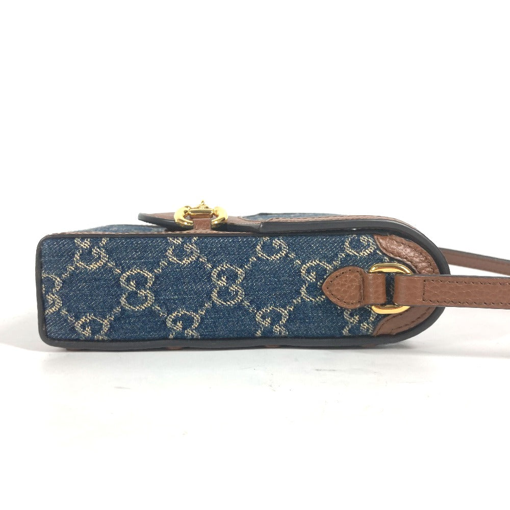 GUCCI Shoulder Bag 625615 Denim, Leather Blue x brown GG denim Horsebit 1955 mini bag Women Used