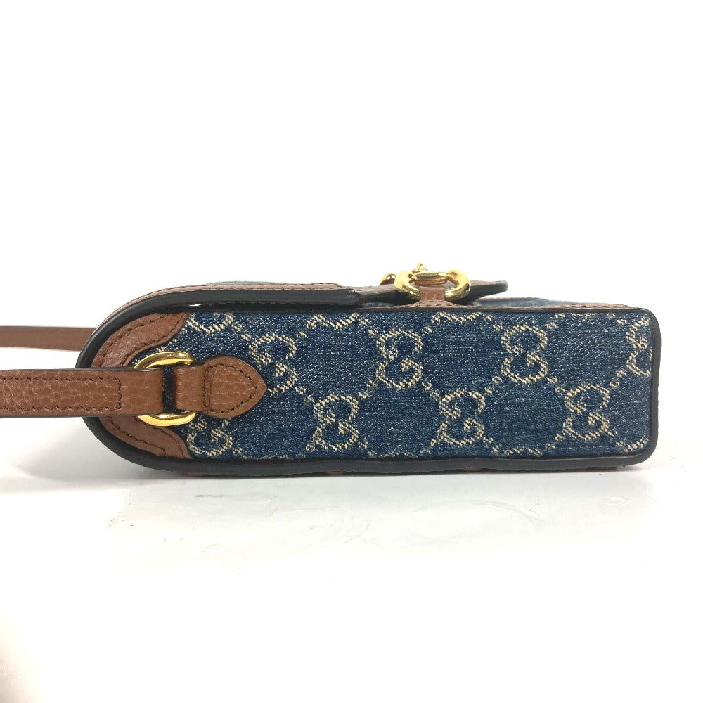 GUCCI Shoulder Bag 625615 Denim, Leather Blue x brown GG denim Horsebit 1955 mini bag Women Used