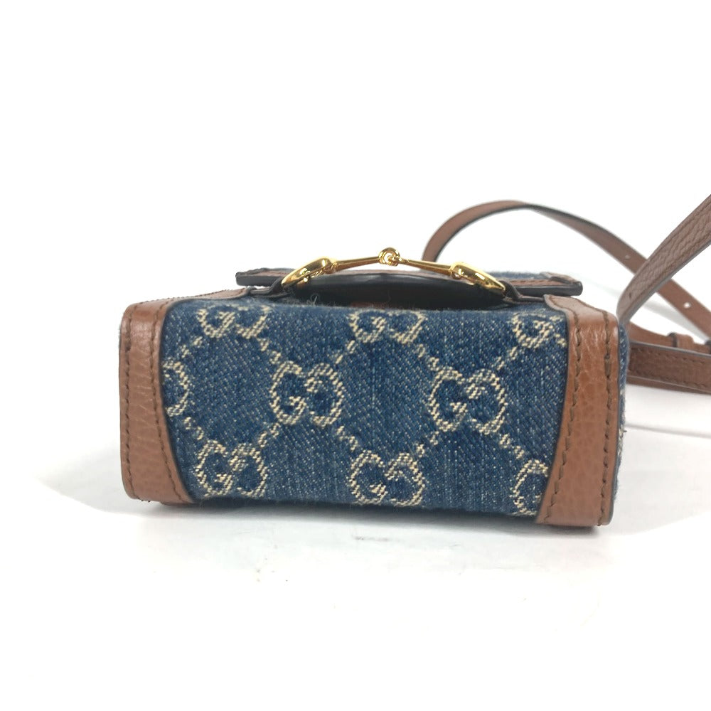 GUCCI Shoulder Bag 625615 Denim, Leather Blue x brown GG denim Horsebit 1955 mini bag Women Used