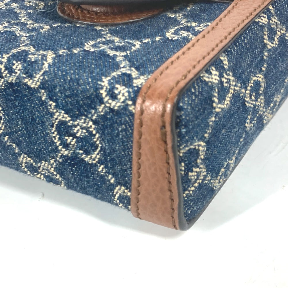 GUCCI Shoulder Bag 625615 Denim, Leather Blue x brown GG denim Horsebit 1955 mini bag Women Used