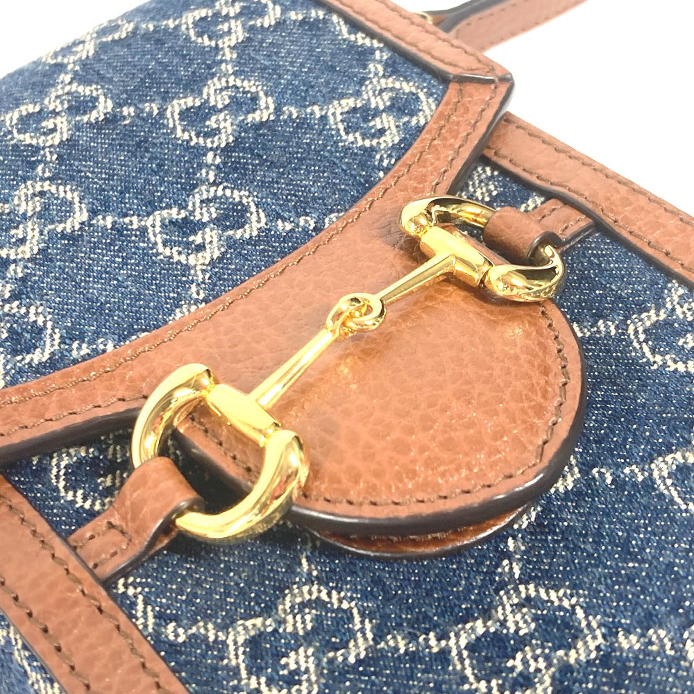 GUCCI Shoulder Bag 625615 Denim, Leather Blue x brown GG denim Horsebit 1955 mini bag Women Used
