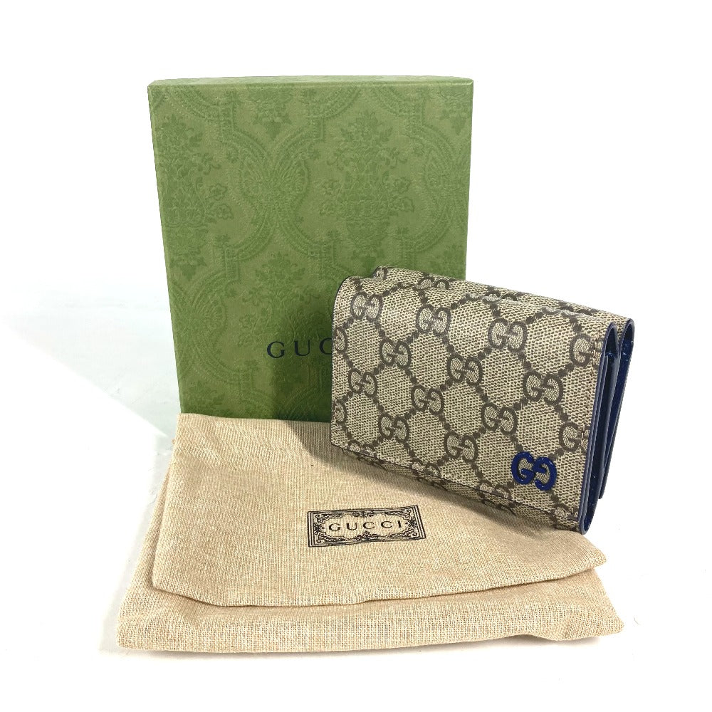 GUCCI Trifold wallet 769225 GG Supreme Canvas Beige x blue GG Supreme GG details mens Used