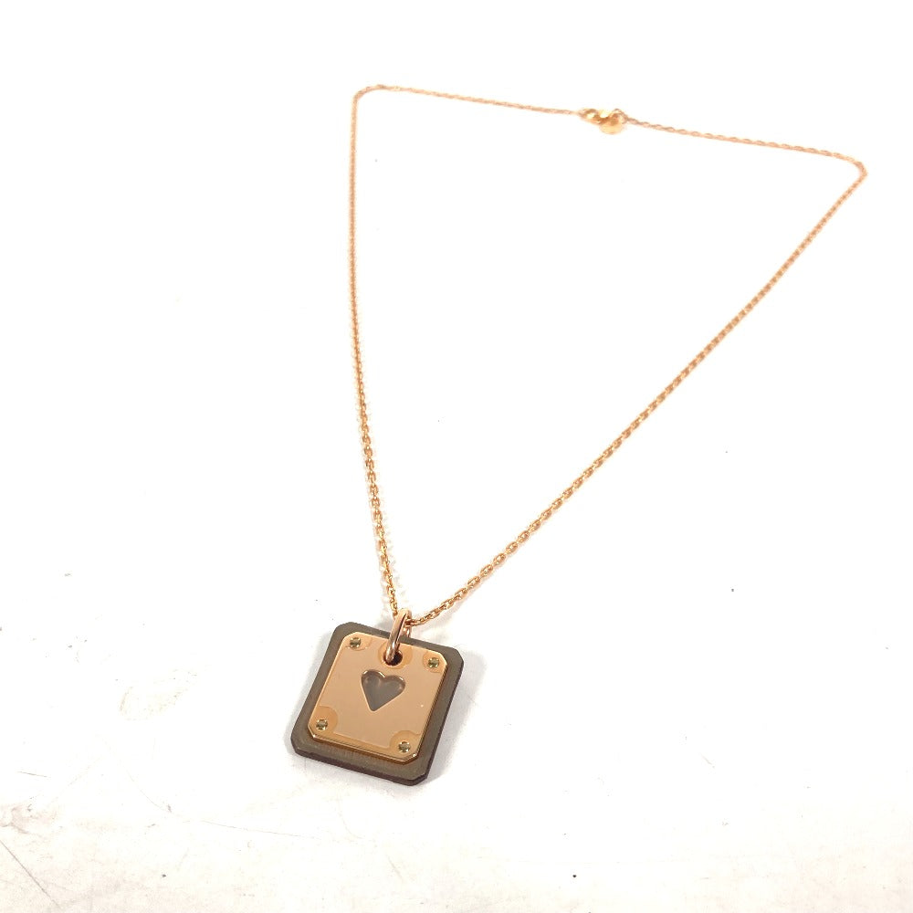 HERMES Necklace Metal, Leather Gray x Pink Gold Heart Chain Asdu Cool PM Women Used