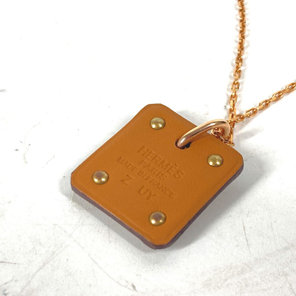 HERMES Necklace Metal, Leather Gray x Pink Gold Heart Chain Asdu Cool PM Women Used