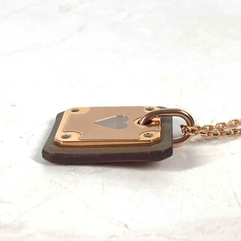 HERMES Necklace Metal, Leather Gray x Pink Gold Heart Chain Asdu Cool PM Women Used