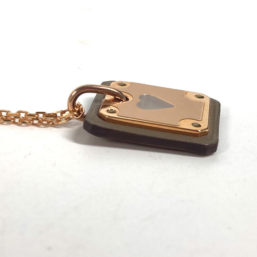 HERMES Necklace Metal, Leather Gray x Pink Gold Heart Chain Asdu Cool PM Women Used